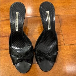 Manolo Blahnik Black Leather Heeled Sandals Size 7